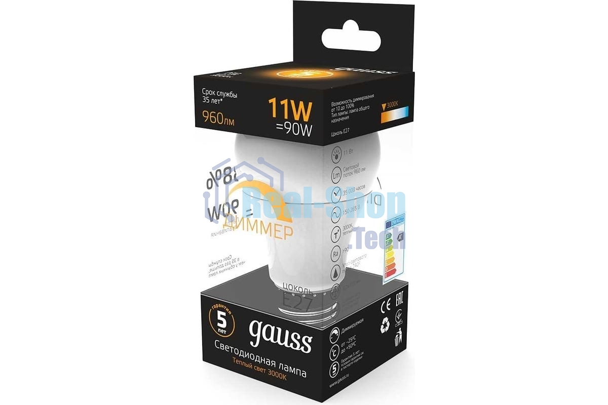 Лампа светодиодная Gauss Led A60-dim E27 11Вт 3000К диммируемая