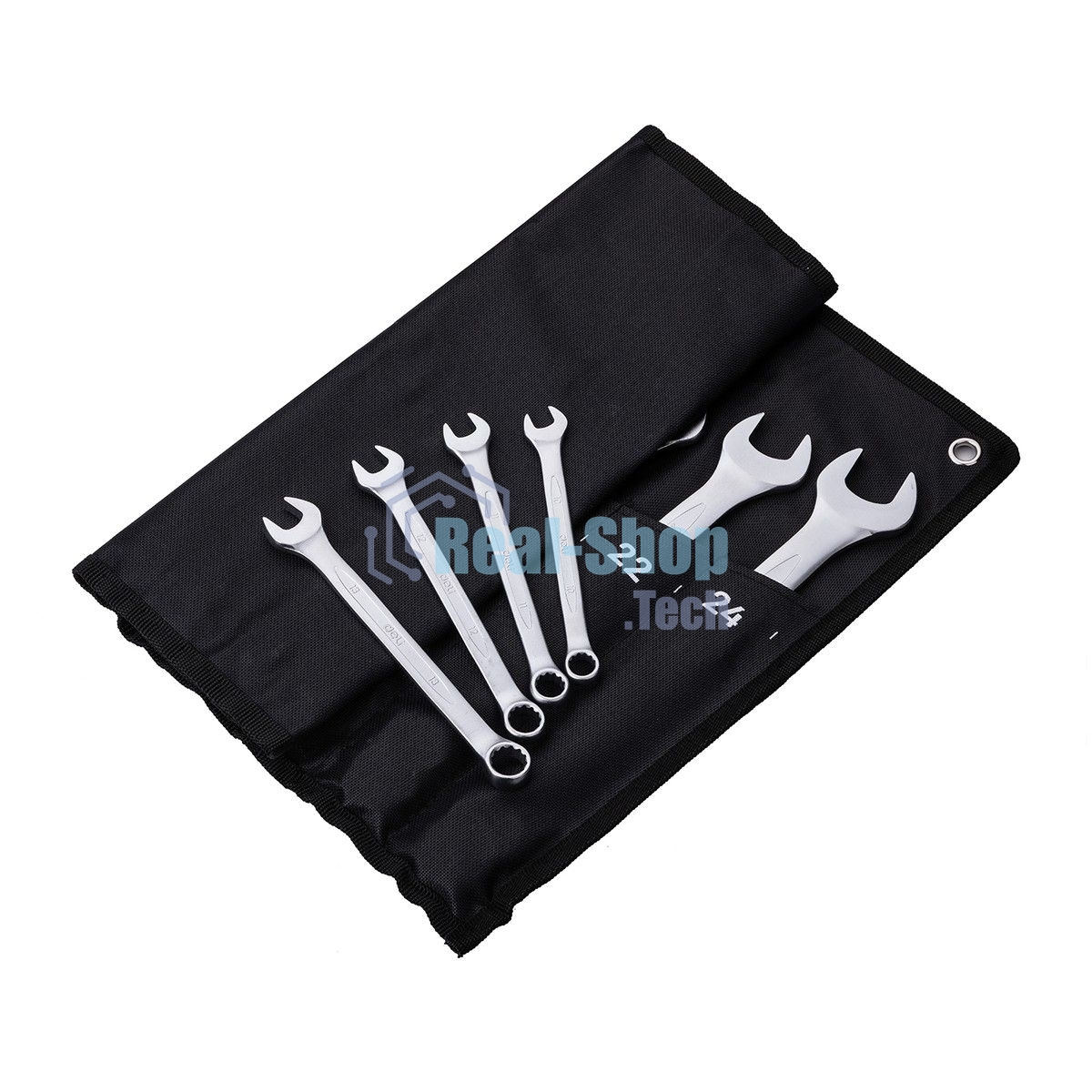 Набор комбинированных гаечных ключей 14 шт Deli DL130014A Спецификация: 6,7,8,9,10,11,12,13,14,15,17,19,22,24 мм. Матовая хромированная поверхность. Тканевая упаковка.