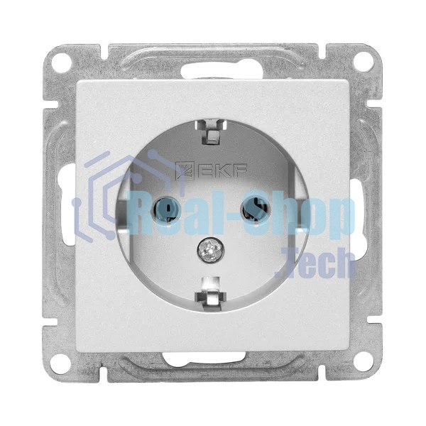Механизм розетки EKF UP1-SOA-110 16А, с заземлением, без шторок, алюминий Эпика
