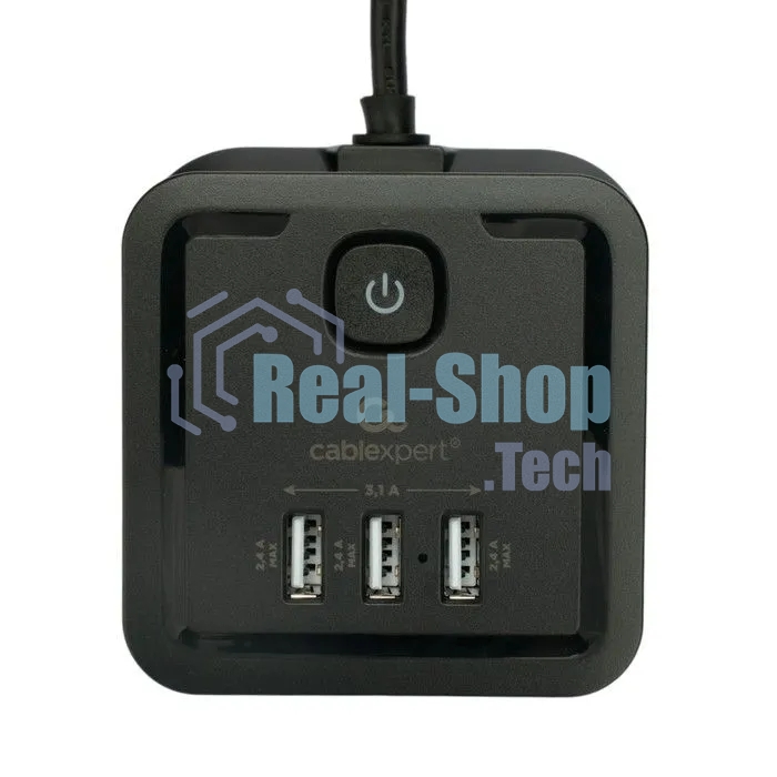 Сетевой фильтр Cablexpert Tower TWR-4-U3-B-2, 4 р, 10А, 3xUSB, 3.1А, 2 м, ур.защиты 2+, черный, коробка