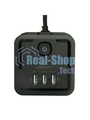 Сетевой фильтр Cablexpert Tower TWR-4-U3-B-2, 4 р, 10А, 3xUSB, 3.1А, 2 м, ур.защиты 2+, черный, коробка
