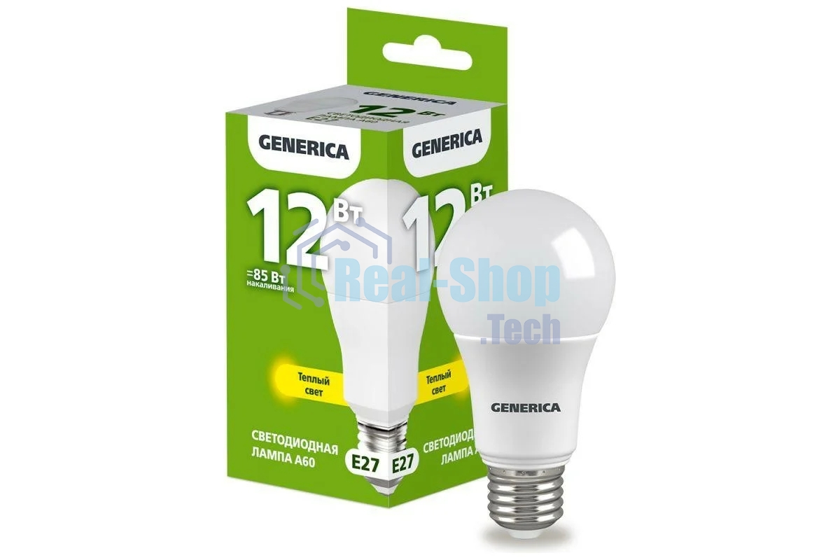 Лампа светодиодная GENERICA LL-A60-12-230-30-E27-G A60 12 Вт грушевидная 3000К E27 230В