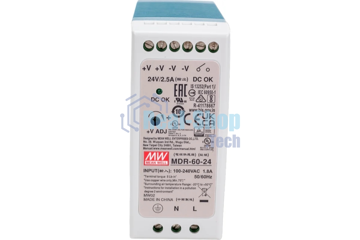 Блок питания AC-DC, 60Вт, вход 85-264V AC, 47-63Гц,120-370В DC, выход 24В,0-2,5A, рег. вых=0-+20%Uном, в кожухе на DIN-рейку