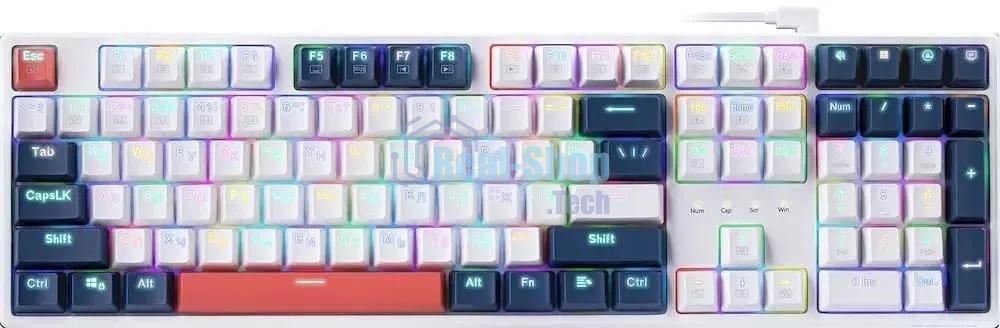 Клавиатура проводная Redragon Whisper, USB, белый + синий