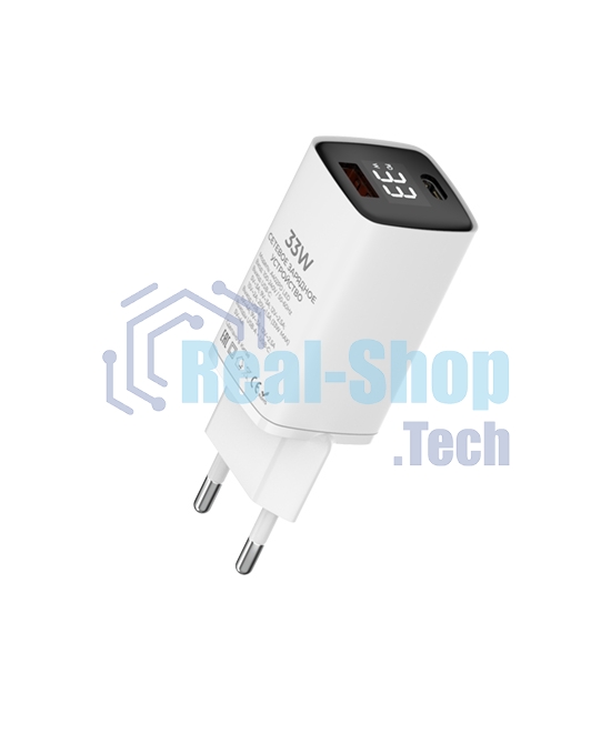 Сетевое зарядное устройство Maxvi A402PD LED 33W, 1xUSB-A, 1xUSB-C, белый
