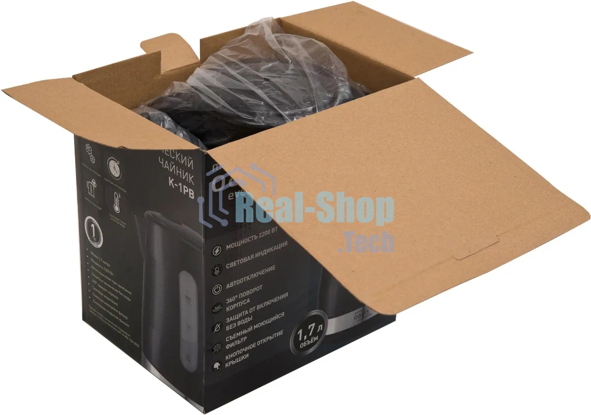 Чайник электрический Oasis making everywhere K-1PB 1.7 л, 2200 Вт, черный