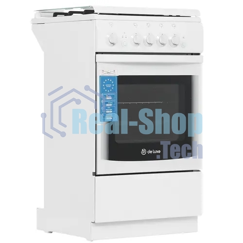 Плита газовая De Luxe 5040.44Г (КР) ЧР белый, конфорок 4 шт, духовка 46 л, 50 см x 85 см x 50 см