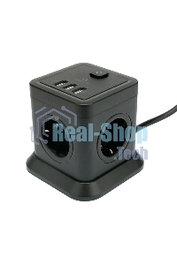 Сетевой фильтр Cablexpert Tower TWR-4-U3-B-2, 4 р, 10А, 3xUSB, 3.1А, 2 м, ур.защиты 2+, черный, коробка