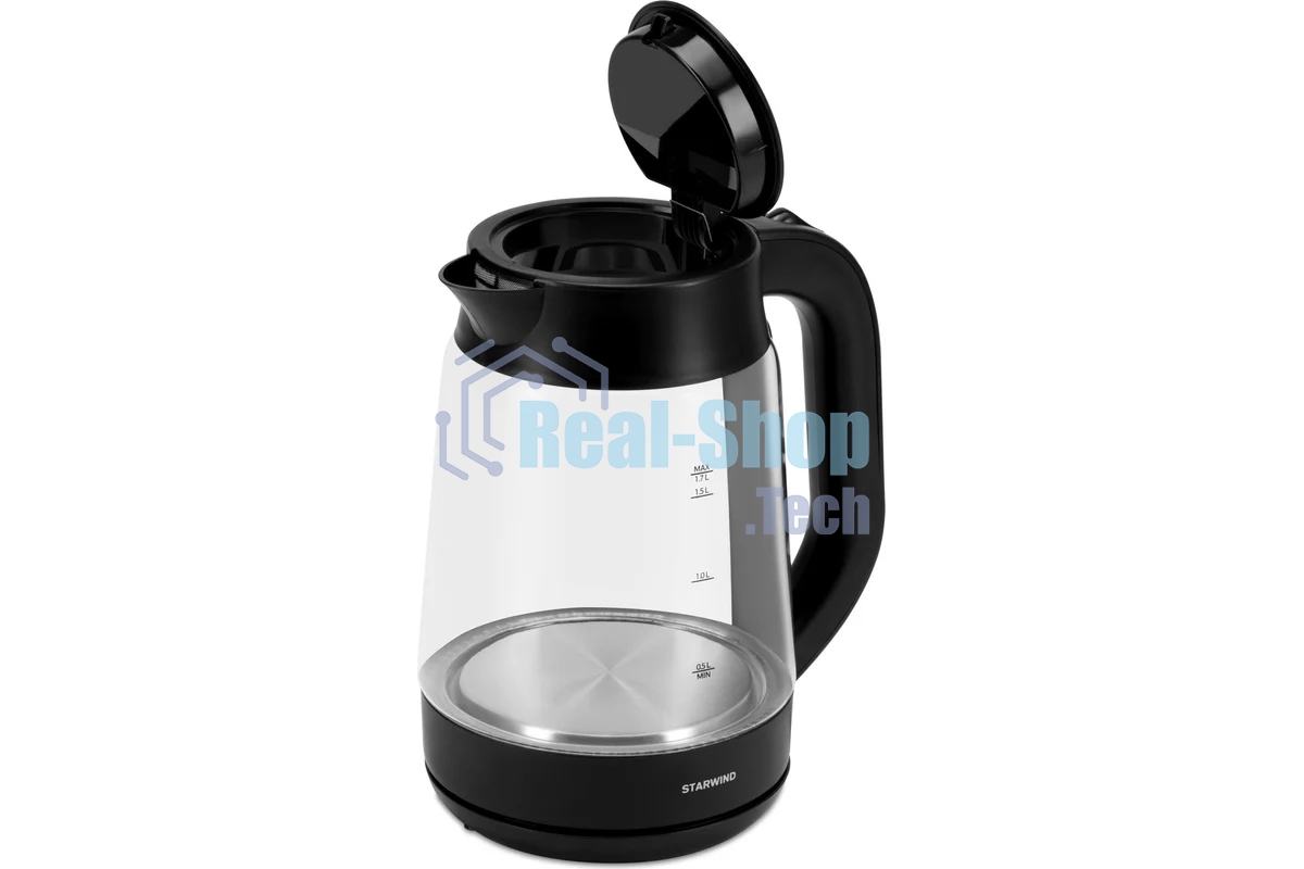 Чайник электрический Starwind SKG4030 1.7 л, 2200 Вт, черный (корпус: стекло)