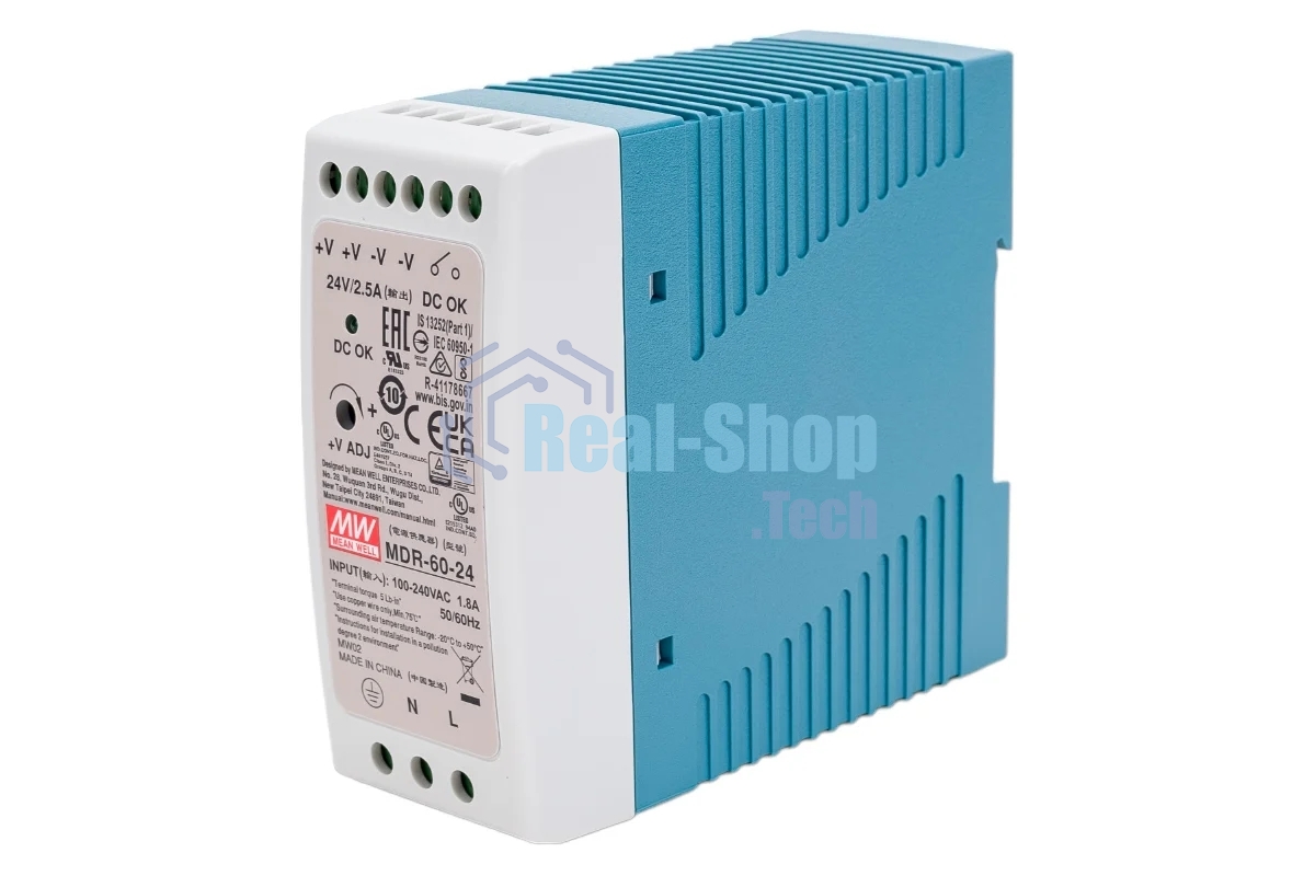 Блок питания AC-DC, 60Вт, вход 85-264V AC, 47-63Гц,120-370В DC, выход 24В,0-2,5A, рег. вых=0-+20%Uном, в кожухе на DIN-рейку