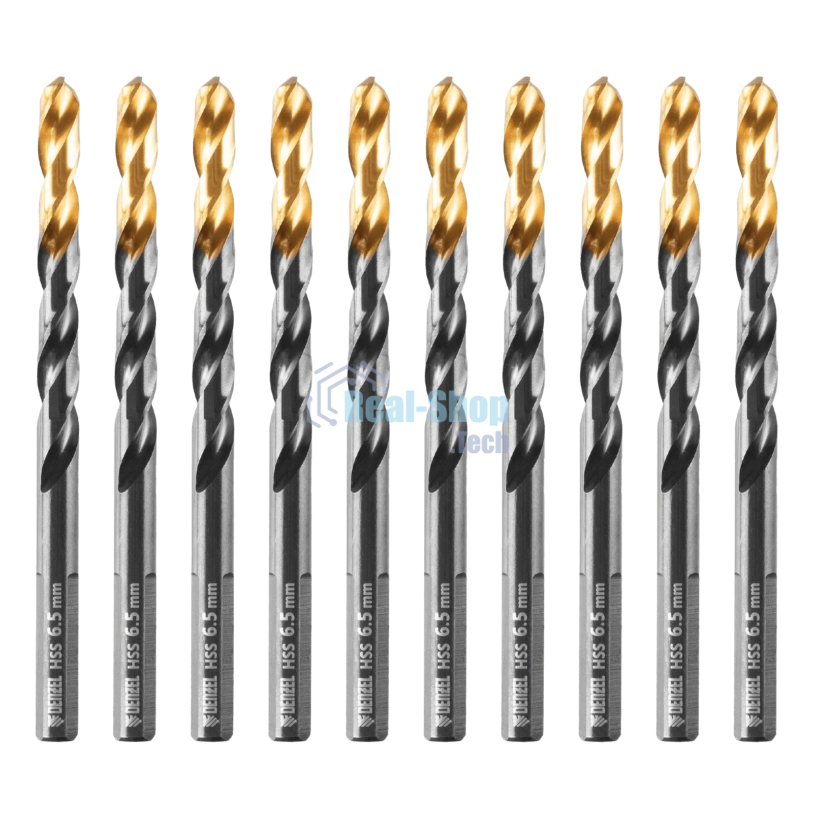 Сверло по металлу Denzel 6,5 мм, HSS-Tin, Golden Tip, 10 шт.