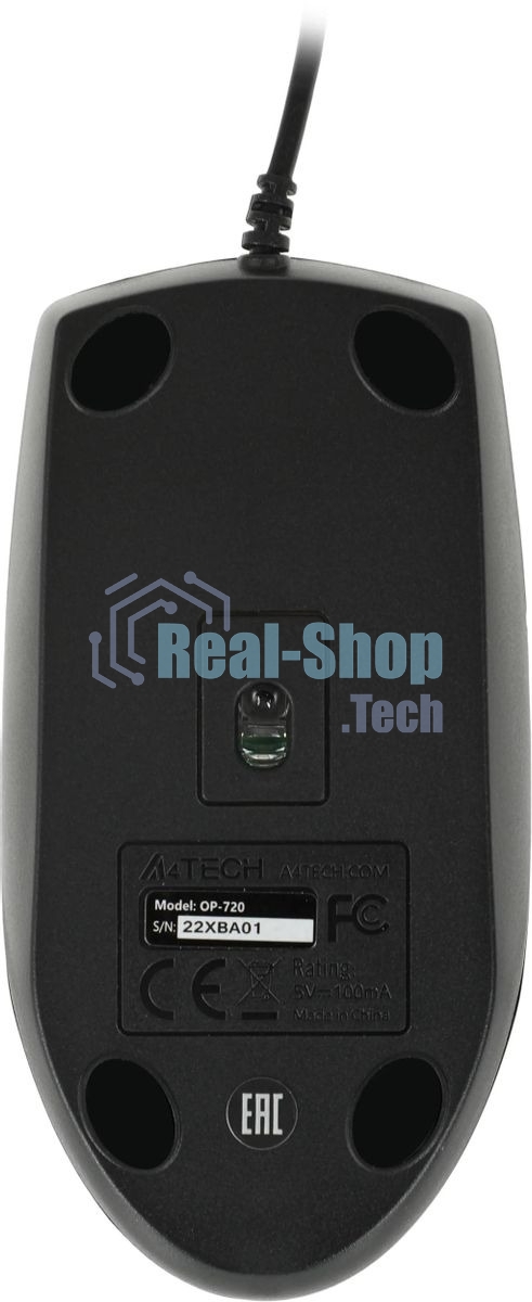 Мышь проводная A4Tech OP-720 черный, 1200 dpi, USB, кнопки - 3