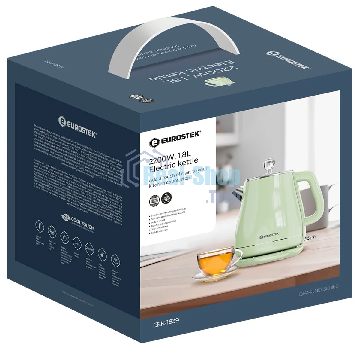 Чайник электрический Eurostek EEK-1839 1,8 л, 2200 Вт, салатовый