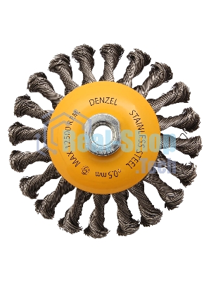 Щетка для УШМ Denzel 125 мм, М14, тарелка, крученая нержавеющая проволока 0,5 мм