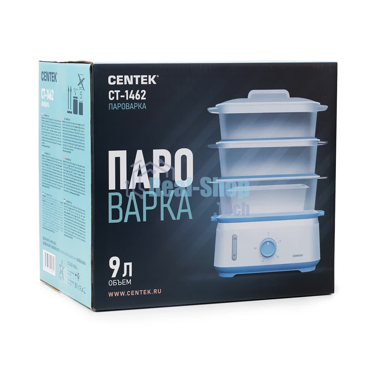 Пароварка электрическая Centek CT-1462 9л 1050Вт, таймер 60 мин, 3 контейнера, чаша для риса, резервуар 1,5л.