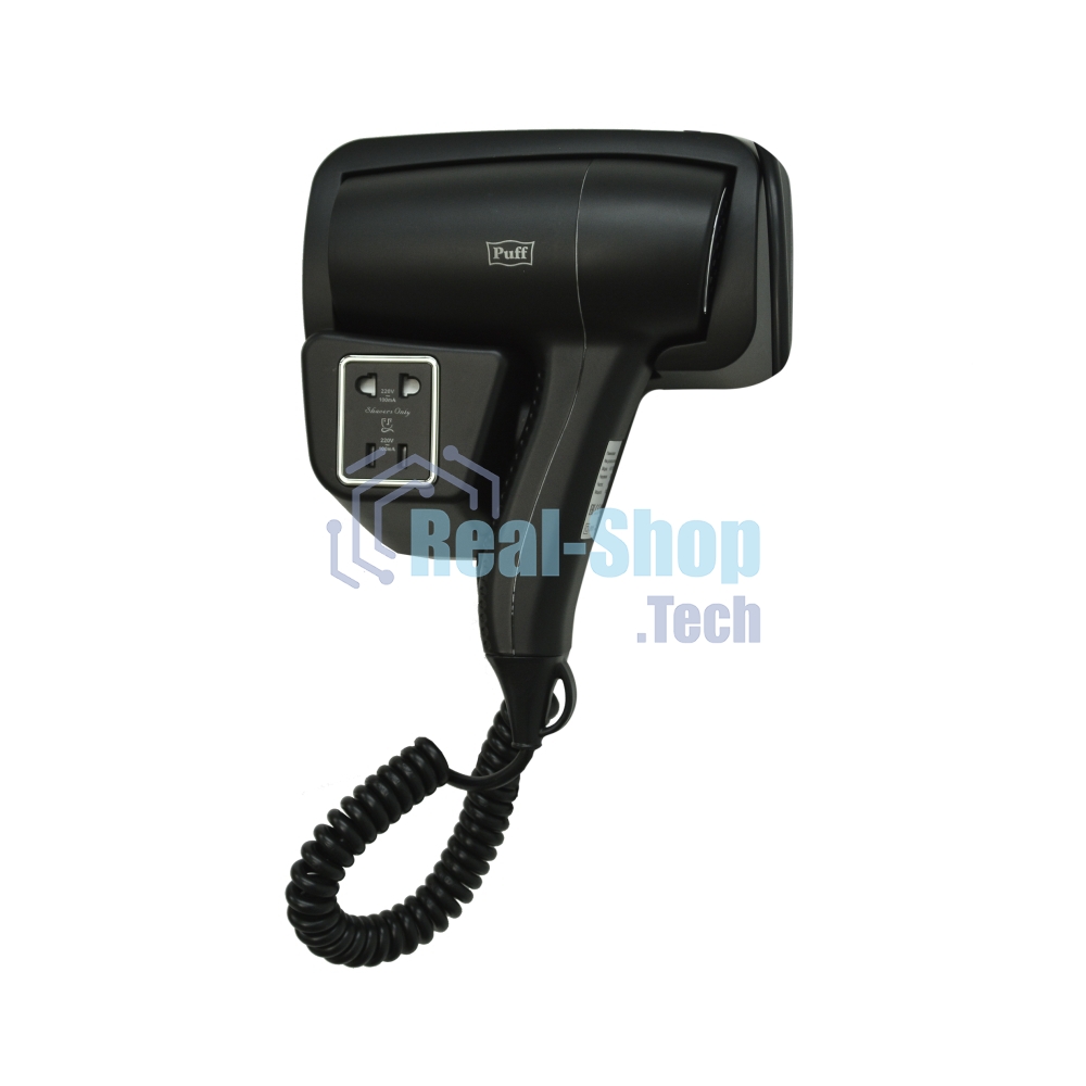 Фен для волос настенный Puff 1201ВlB, черный, с доп розеткой
