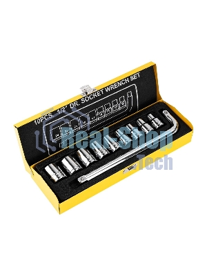 Набор торцевых ключей 10 шт Deli DL2010T Материал: 50BV30. Набор инструментов из 10 шт.:Головка серии 12,5 мм, 9 шт. (10, 12, 13, 14, 17, 19, 21, 22, 24 мм). Металлический кейс.