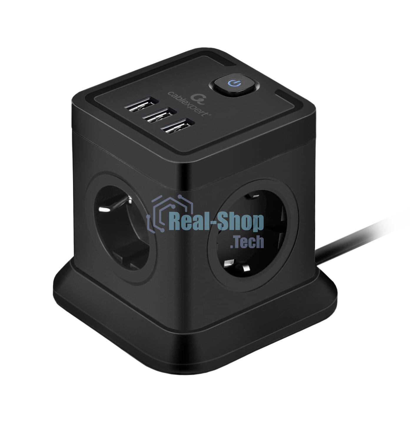 Сетевой фильтр Cablexpert Tower TWR-4-U3-B-2, 4 р, 10А, 3xUSB, 3.1А, 2 м, ур.защиты 2+, черный, коробка