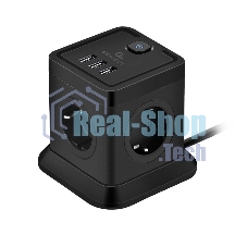 Сетевой фильтр Cablexpert Tower TWR-4-U3-B-2, 4 р, 10А, 3xUSB, 3.1А, 2 м, ур.защиты 2+, черный, коробка