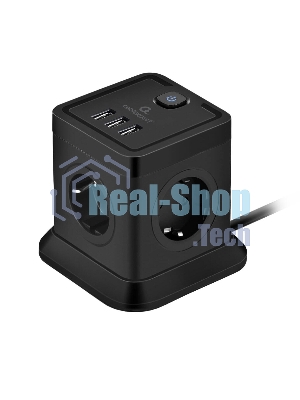 Сетевой фильтр Cablexpert Tower TWR-4-U3-B-2, 4 р, 10А, 3xUSB, 3.1А, 2 м, ур.защиты 2+, черный, коробка