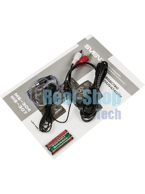 Колонки SVEN AC MS -304, черный Акустическая система, беспроводная передача сигнала по Bluetooth, суммарная мощность (RMS), Вт - 40, выходная мощность (RMS), Вт - сабвуфер: 20, сателлиты: 20 (2 х10), частотный диапазон, Гц - сабвуфер: 40 – 150, сателлиты: 150 – 20 000, размеры динамиков, мм - сабвуфер: O 128, воспроизведение с USB flash и SD card памяти, встроенное FM-радио, LED-дисплей, пульт ДУ, материал корпуса сабвуфера и сателлитов – дерево (MDF).