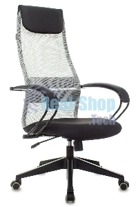 Кресло руководителя Бюрократ CH-607 TW-02 светло-серый, сиденье черный, сетка/ткань, с подголов. крестовина пластик