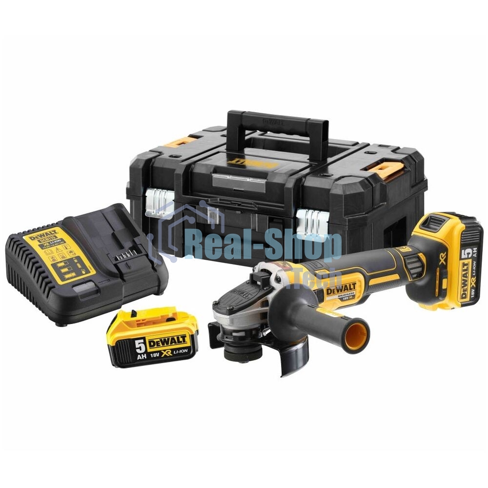 Угловая шлифовальная машина аккумуляторная бесщеточная DeWalt 20 В, 2 АКБ и ЗУ, 125 мм. DCG405P2