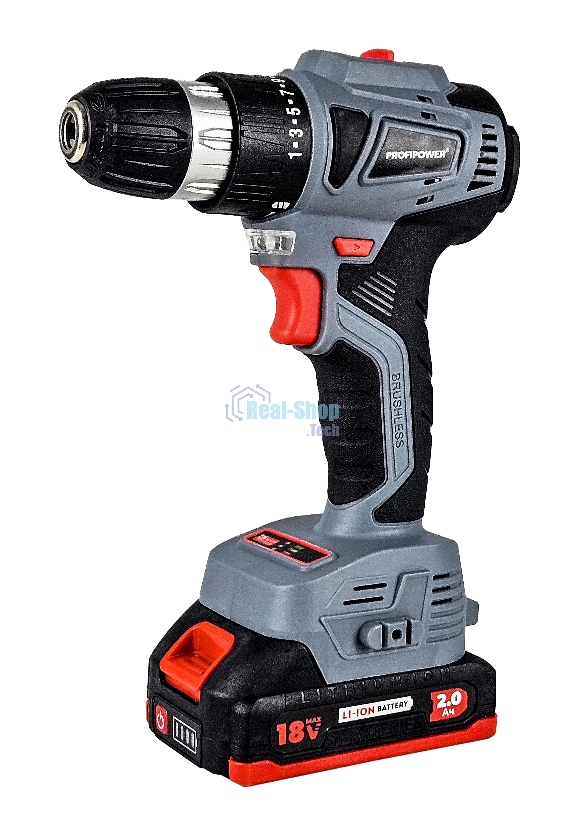 Дрель-шуруповерт аккумуляторная бесщеточная ProfiPower MKBL-18BT (18В,Li-ion-2шт, 2.0А·ч, 0,8-10мм,40нм,магнитная бита, З/У, в кейсе)