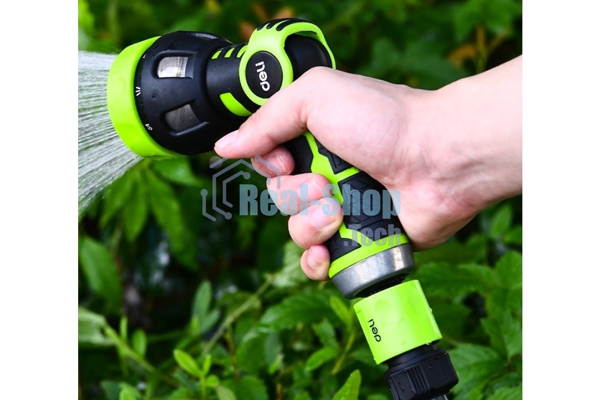 Пистолет-распылитель поливочный бескурковый Deli DL8762 9 режимов распыления, диаметр шланга 3/4