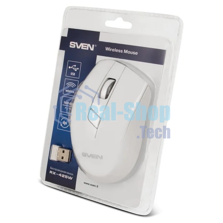 Мышь беспроводная SVEN RX-425W белый, 1600 dpi, радиоканал, USB, кнопки - 6