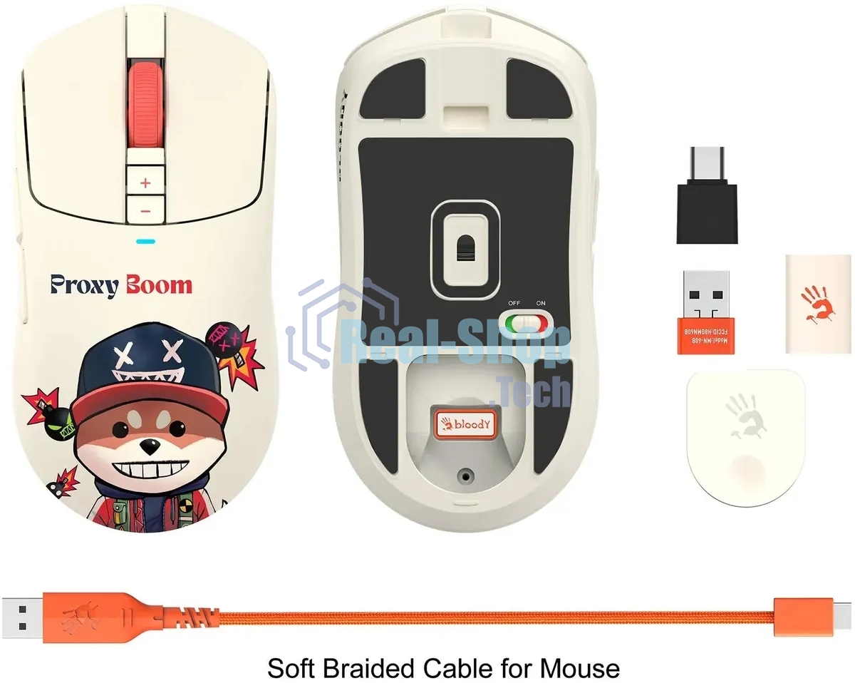Мышь беспроводная/проводная A4Tech Bloody R72 Ultra Proxy Boom бежевый, 20000 dpi, радиоканал, USB, кнопки - 7
