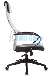 Кресло руководителя Бюрократ CH-607 TW-02 светло-серый, сиденье черный, сетка/ткань, с подголов. крестовина пластик