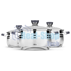 Набор посуды Lara LR02-121 Mercury 2.1 л, 2.9 л, 4.9 л, 16/18/22 см, нержавеющая сталь AISI 201