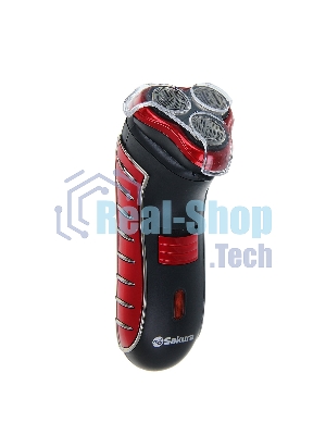 Электробритва Sakura SA-5414RB красно-черный(Бритва электрическая, сухое бритье, работа от аккумулятора. 3 бреющие головки. Индикатор заряда батарейки. Защитная крышка. Щеточка для очистки.)