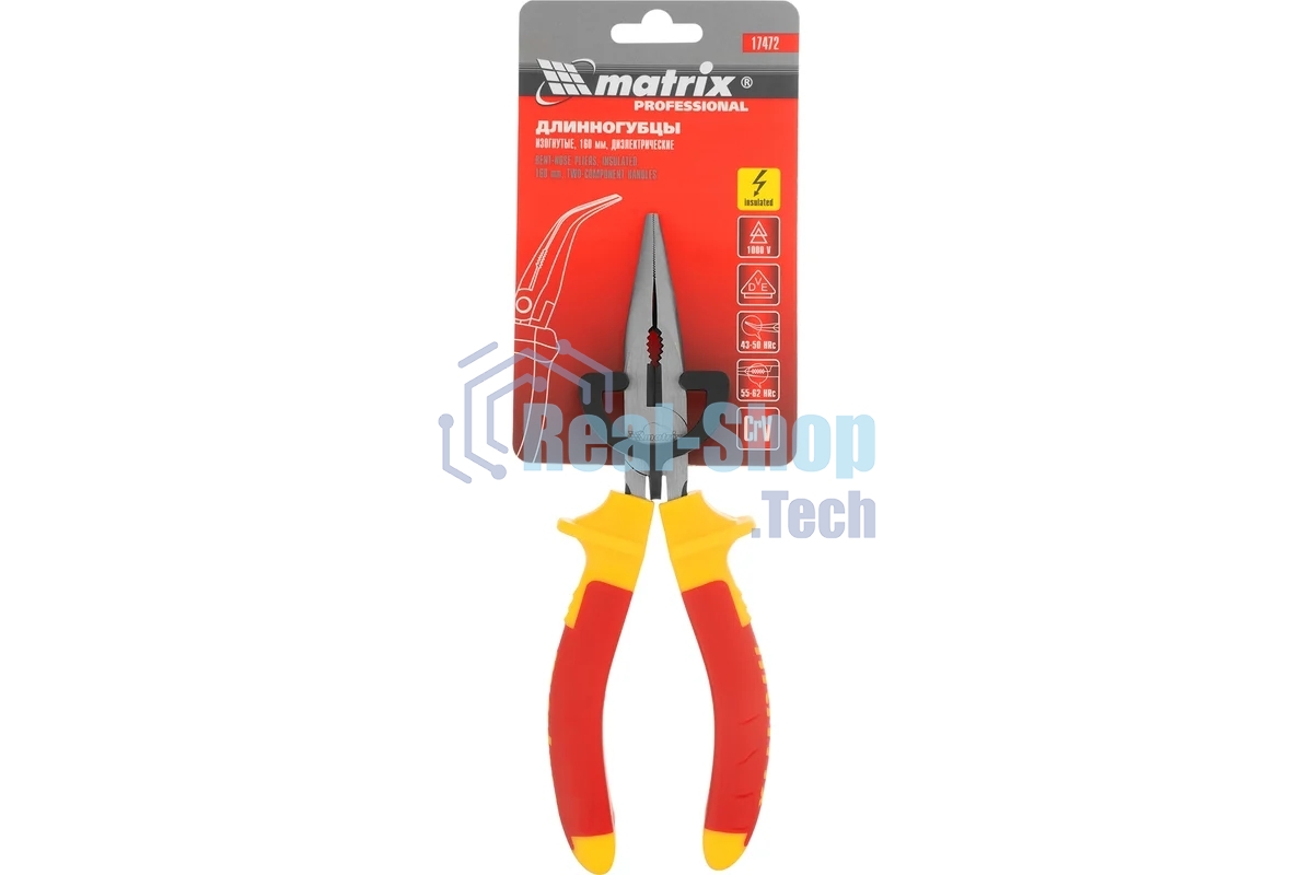 Длинногубцы Matrix изогнутые insulated 160 мм, двухкомпонентные рукоятки