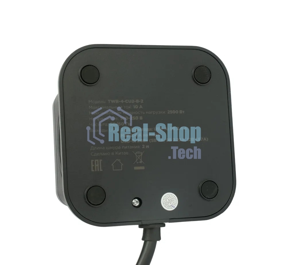 Сетевой фильтр Cablexpert Tower TWR-4-CU2-B-2, 4 р, 10А, 1xType-C PD, 20Вт, 2хUSB, 2 м, ур.защиты 2+, черный, коробка