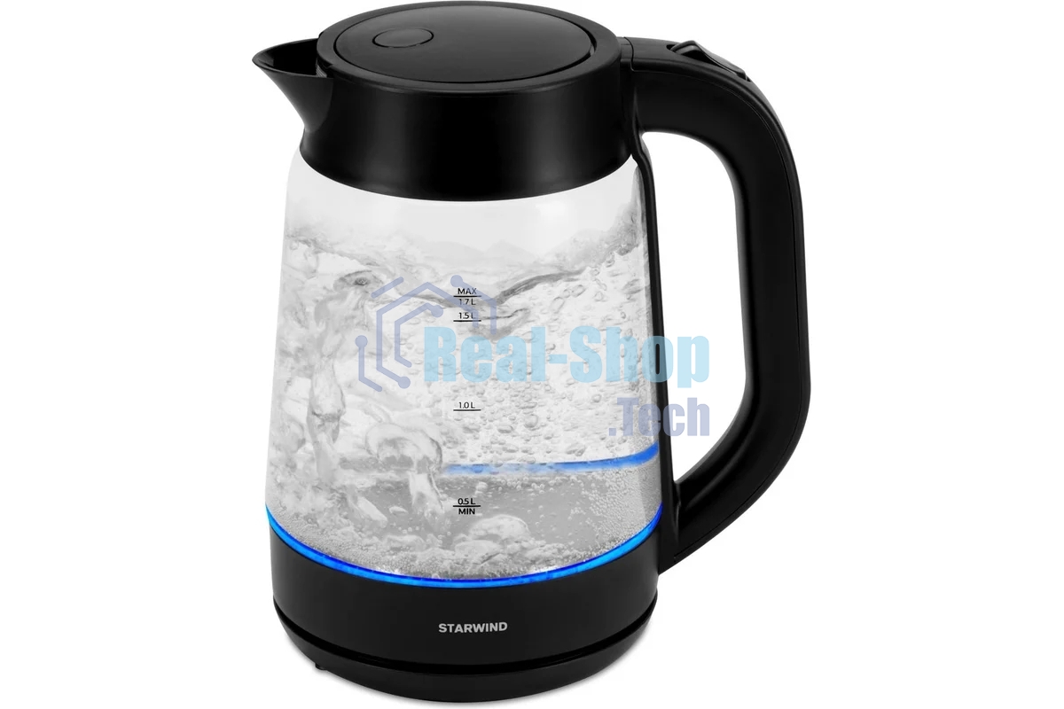 Чайник электрический Starwind SKG4030 1.7 л, 2200 Вт, черный (корпус: стекло)