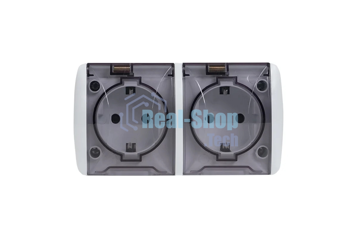 Розетка EKF EQR16-129-30-54-T PROxima Владивосток 2-местная 16А с заземлением с прозрачной крышкой IP54