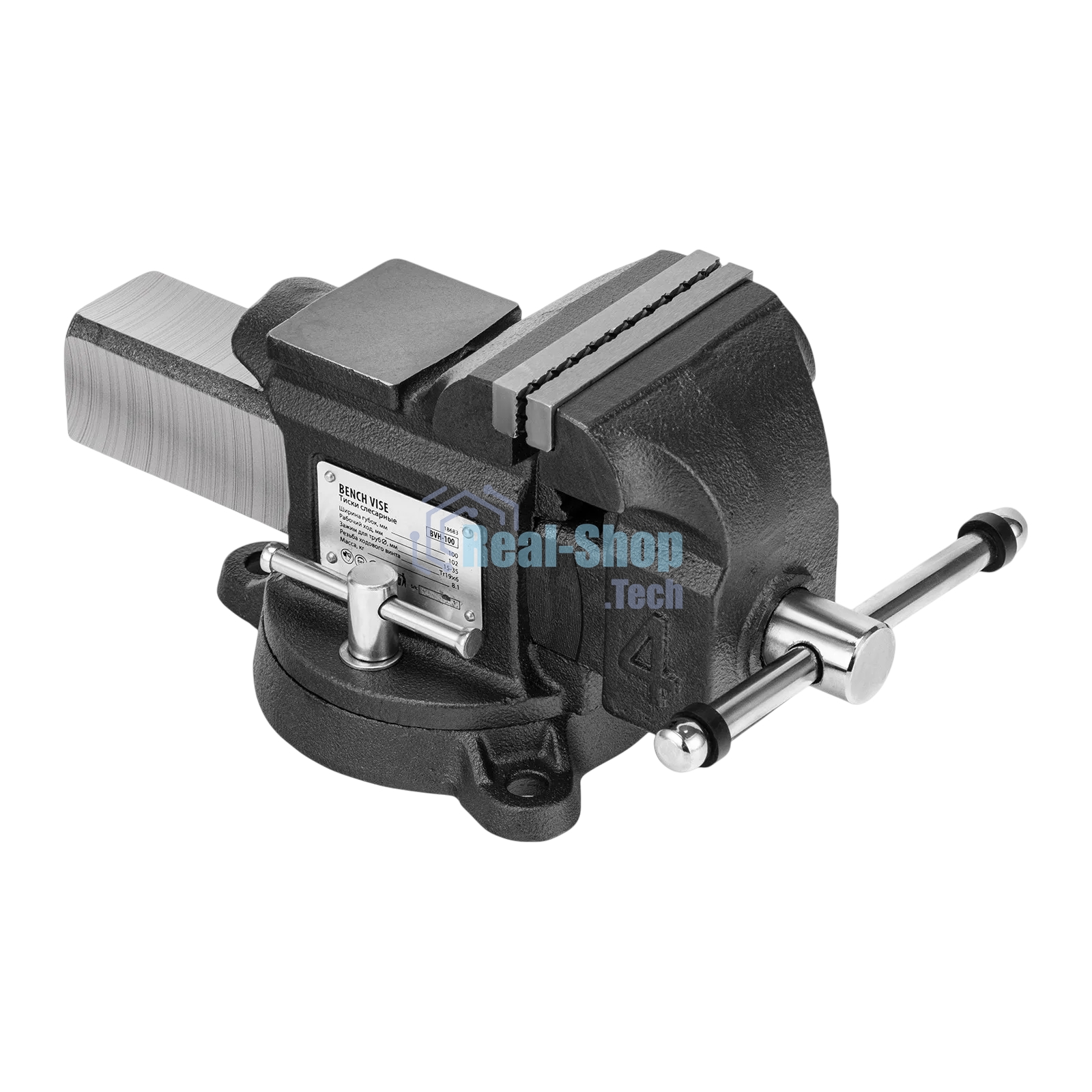 Тиски слесарные Denzel BVH-100 100 мм, поворотные, стальная направляющая, с наковальней