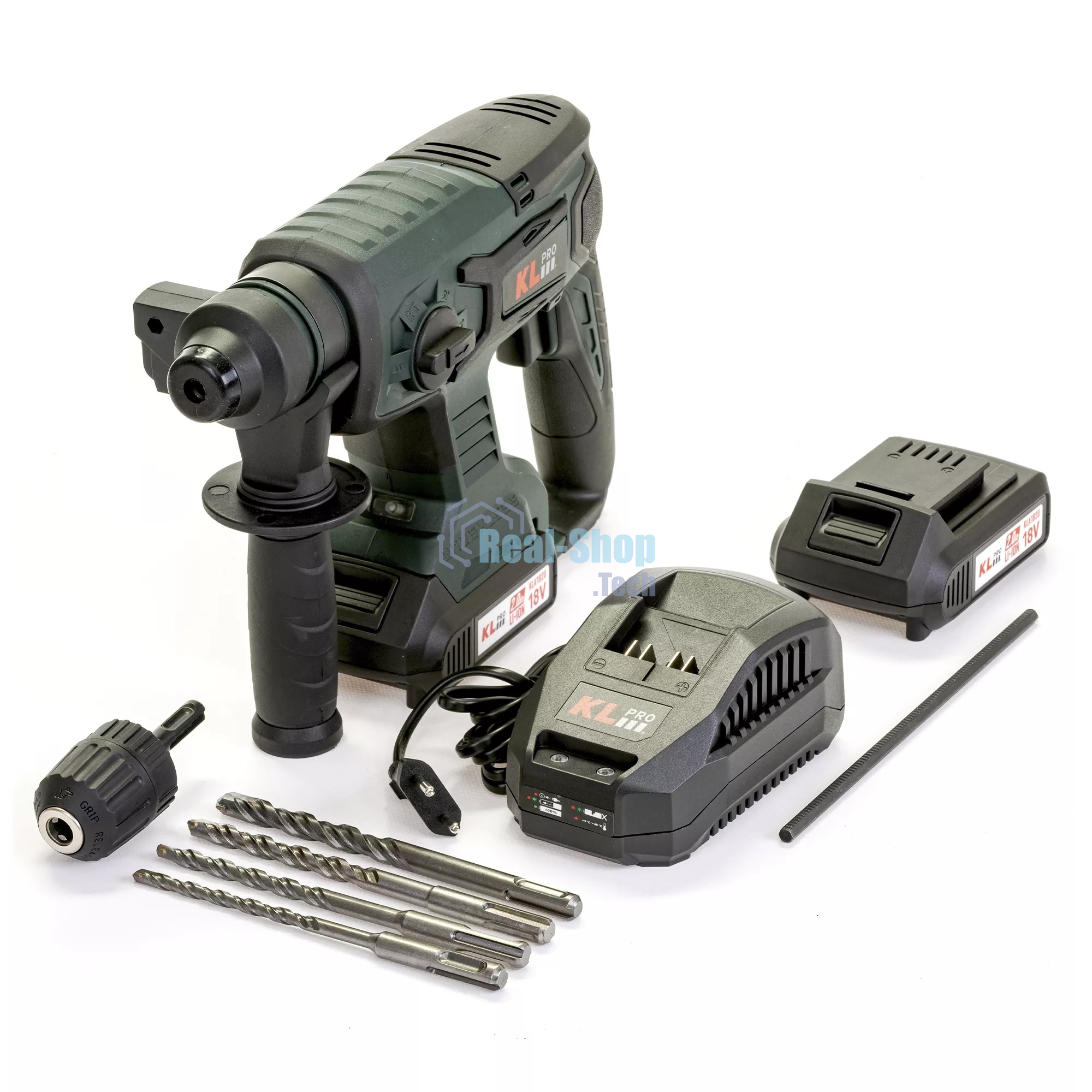 Профессиональный бесщеточный перфоратор аккумуляторный KLPRO KLPM18B-20 (18В, Li-ion-2шт, 2.0А·ч, 1,7Дж, SDS-plus, З/У,сумка)