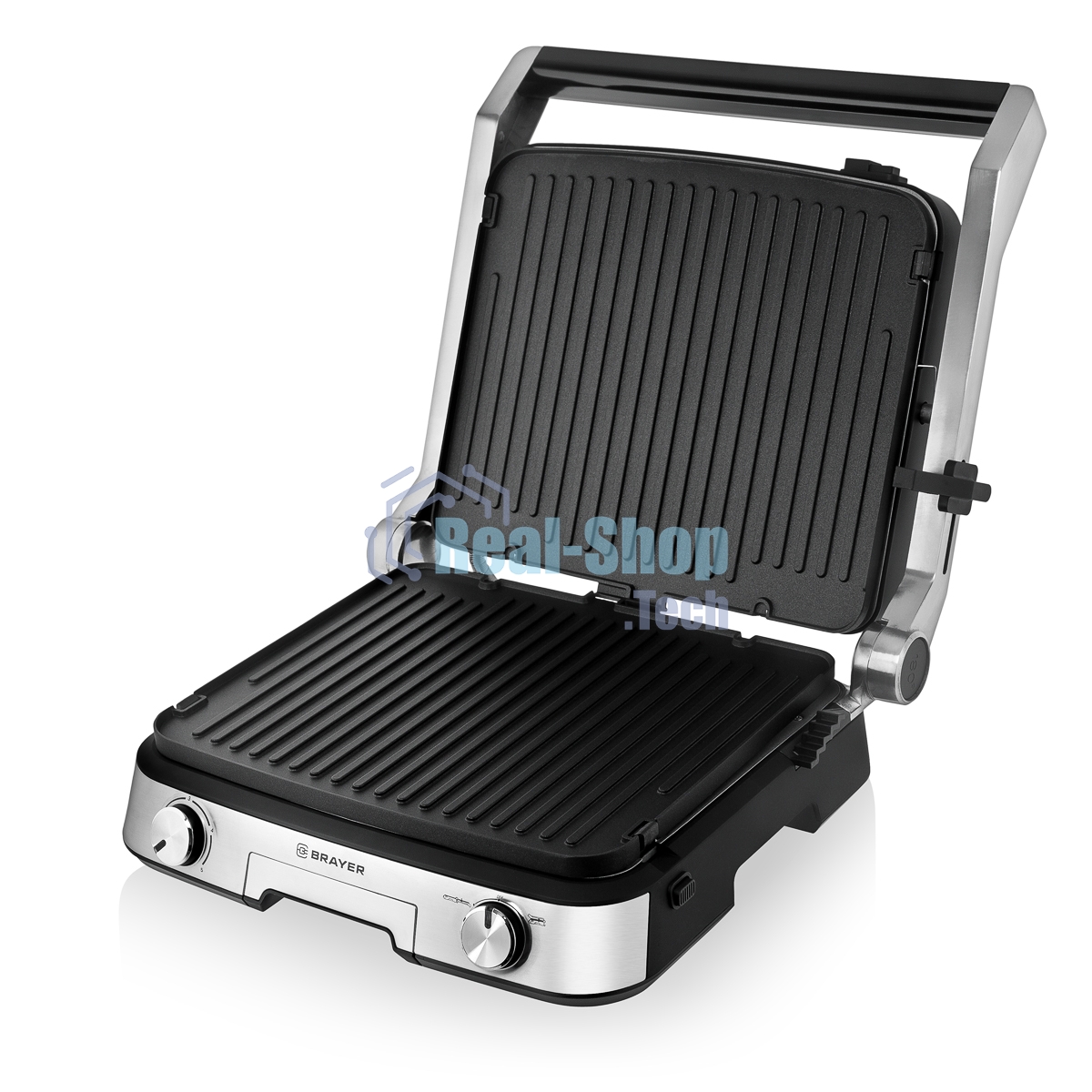 Гриль-пресс электрический BRAYER BR2001, 2000 Вт, съем двухс., 31x26 см, регул высот, мет корп., поддон, 180