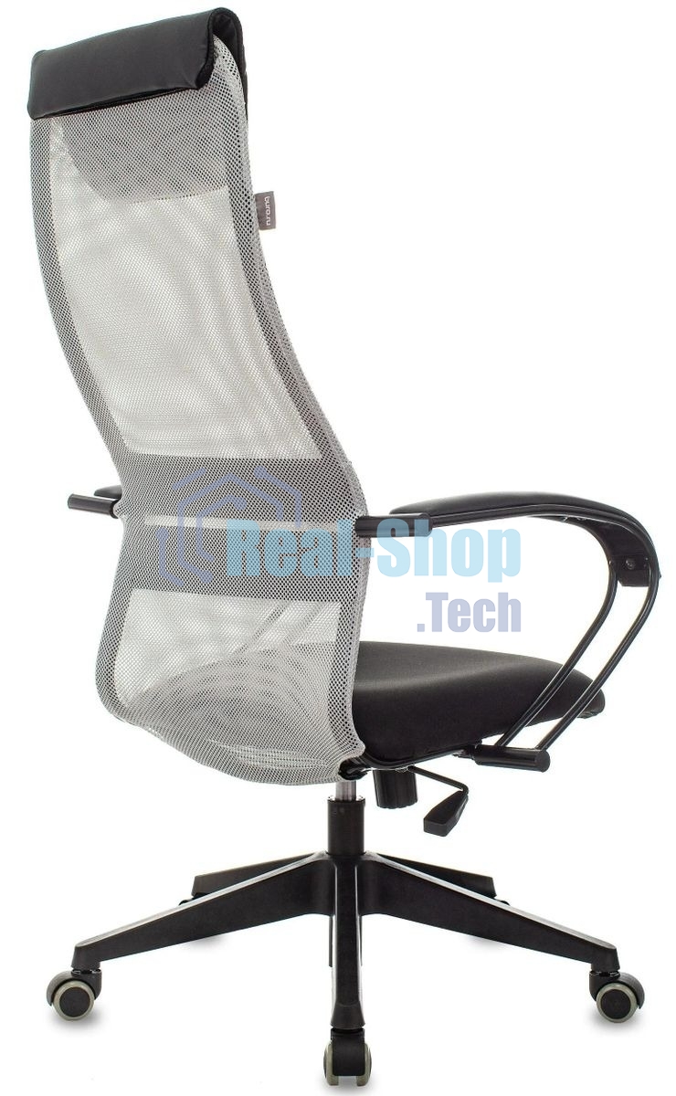 Кресло руководителя Бюрократ CH-607 TW-02 светло-серый, сиденье черный, сетка/ткань, с подголов. крестовина пластик