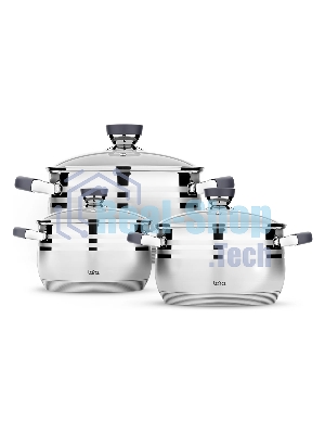 Набор посуды Lara LR02-121 Mercury 2.1 л, 2.9 л, 4.9 л, 16/18/22 см, нержавеющая сталь AISI 201