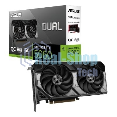 Видеокарта ASUS DUAL-RTX5060-O8G, NVIDIA GeForce RTX 5060, 8 ГБ GDDR7, 128 бит, PCI-e 5.0, 1xHDMI, 3xDP, 2565 МГц