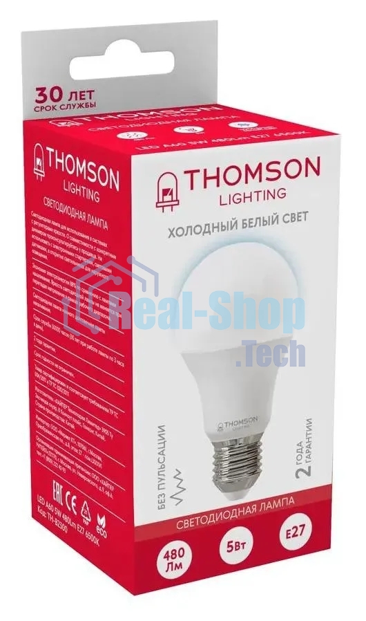 Лампа cветодиодная LED Thomson TH-B2300 E27, груша, 5Вт, 6500К, белый холодный, 1 шт.