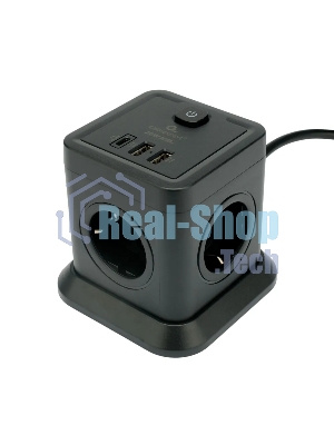 Сетевой фильтр Cablexpert Tower TWR-4-CU2-B-2, 4 р, 10А, 1xType-C PD, 20Вт, 2хUSB, 2 м, ур.защиты 2+, черный, коробка