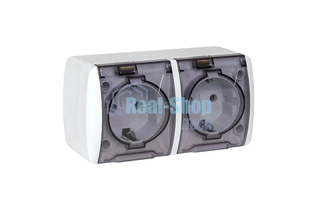 Розетка EKF EQR16-129-30-54-T PROxima Владивосток 2-местная 16А с заземлением с прозрачной крышкой IP54