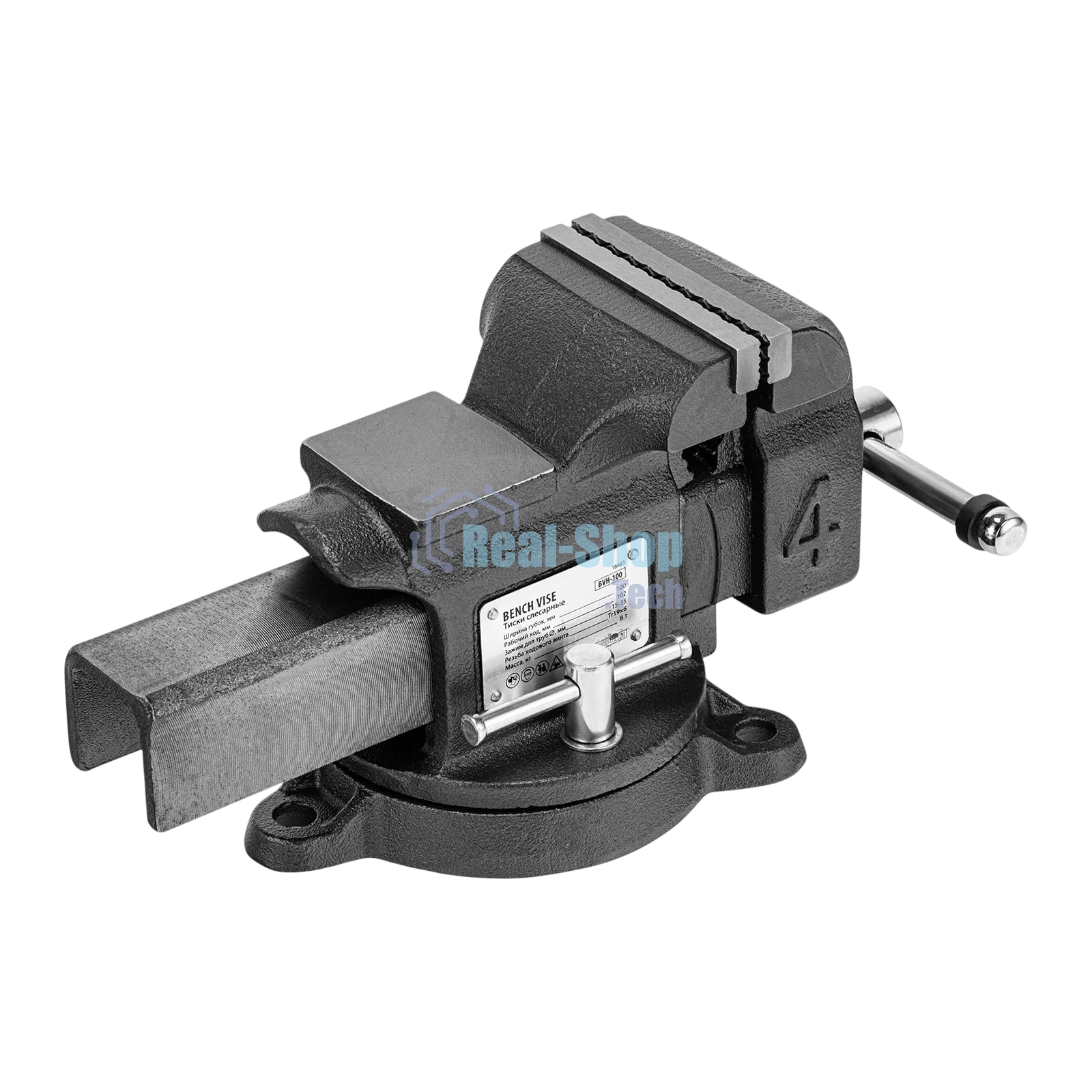 Тиски слесарные Denzel BVH-100 100 мм, поворотные, стальная направляющая, с наковальней