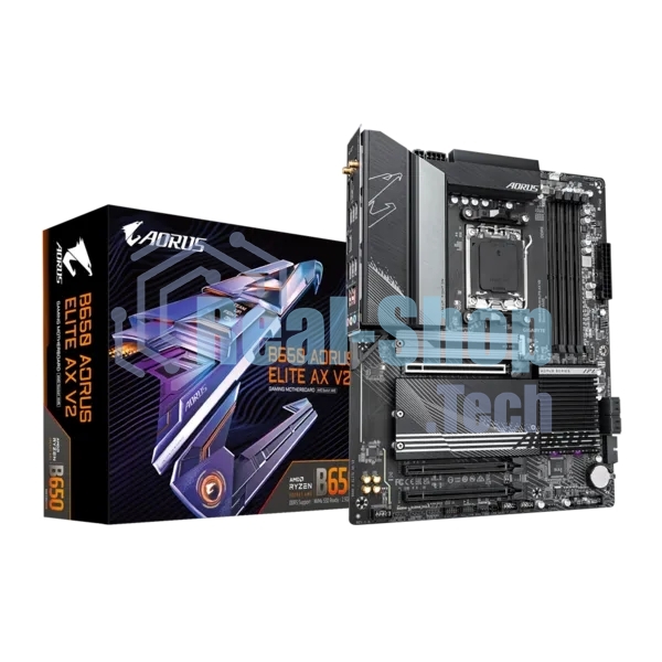 Материнская плата GIGABYTE B650 AORUS ELITE AX V2, AM5, AMD B650, 4xDDR5, 4xSATA, 3xM.2, 1xPCI-E 4.0 x16, 1xHDMI, 1xDP, 1xUSB-C 3.2 Gen 2, 5xUSB-A 3.2 Gen 1, 2xUSB-A 3.2 Gen 2, 4xUSB-A 2.0, 1x 2.5Gb LAN, 3x3.5 мм, 7.1, ATX