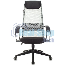Кресло руководителя Бюрократ CH-607 TW-02 светло-серый, сиденье черный, сетка/ткань, с подголов. крестовина пластик